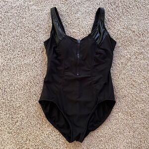 Magicsuit One Piece Swimsuit 14 Black Padded Moto Faux Leather Goth Biker Summer